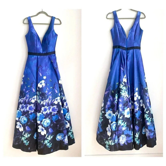 LAra Design Floral Satin Fit and Flare Wedding Guest Mother Bride Prom Gown 2 - Picture 1 of 8